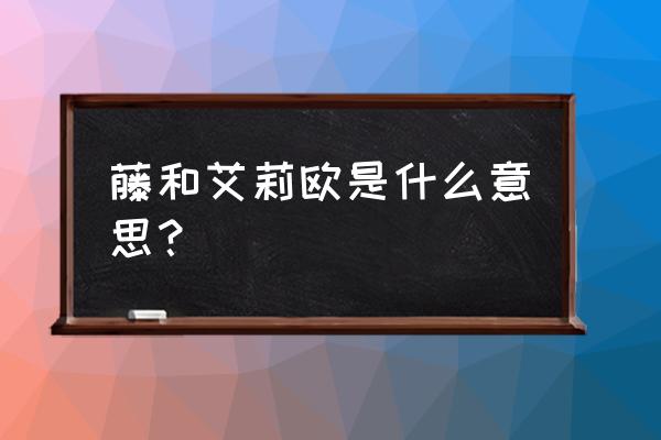 藤和艾莉欧是亲生的吗 藤和艾莉欧是什么意思？