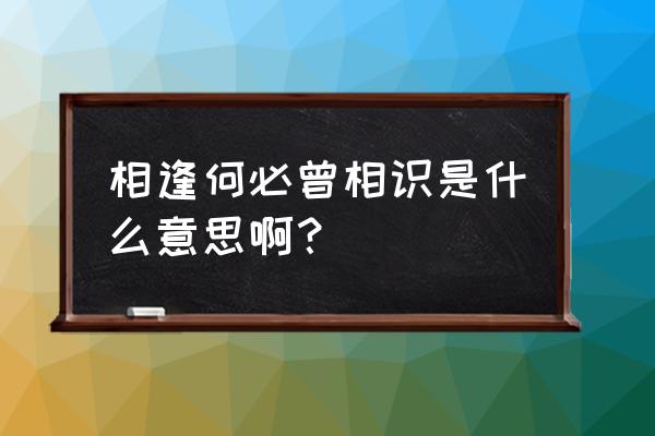 相逢何必曾相识什么意思呀 相逢何必曾相识是什么意思啊？