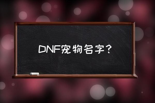 dnf宠物大全2020 DNF宠物名字？