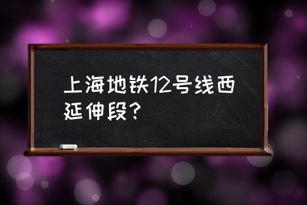 上海地铁12号线延伸 上海地铁12号线西延伸段？