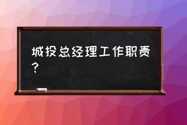 天津城投总经理 城投总经理工作职责？