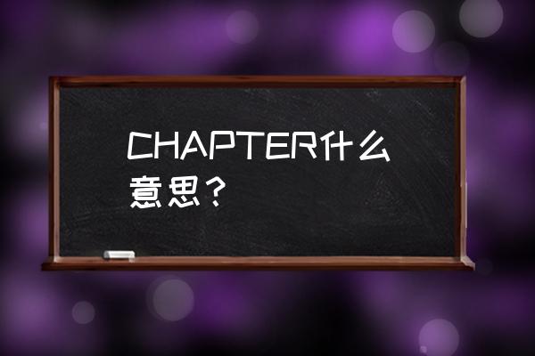 chapter什么意思啊 CHAPTER什么意思？