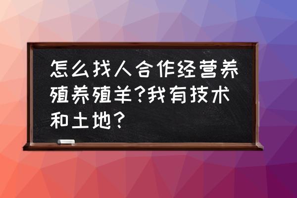 我有场地寻求合作伙伴 怎么找人合作经营养殖养殖羊?我有技术和土地？