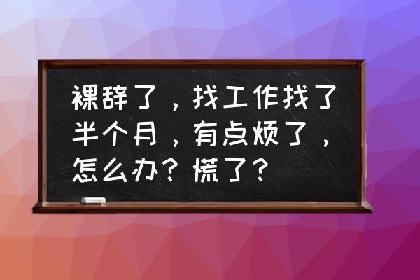 裸辞一时爽但代价你能承受吗 裸辞了，找工作找了半个月，有点烦了，怎么办？慌了？