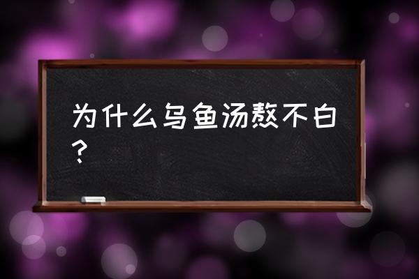 乌鱼汤怎么炖最有营养 为什么乌鱼汤熬不白？